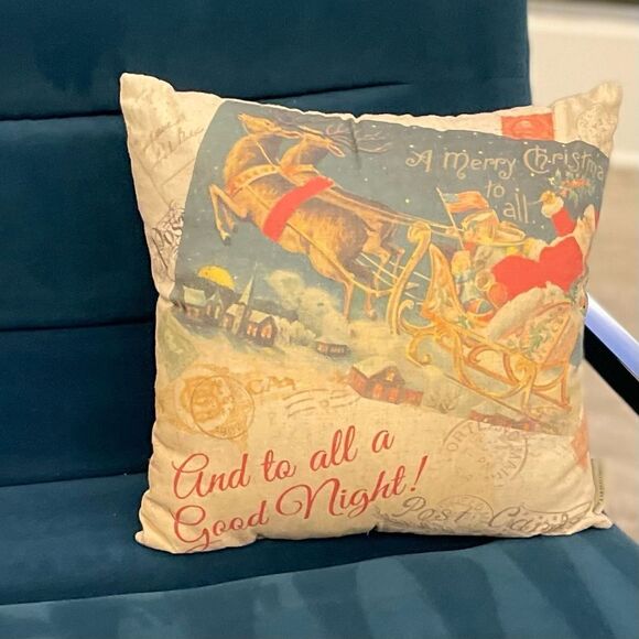 Primitives by Kathy Santa Reindeer Sled Christmas Pillow NWT - Picture 4 of 15